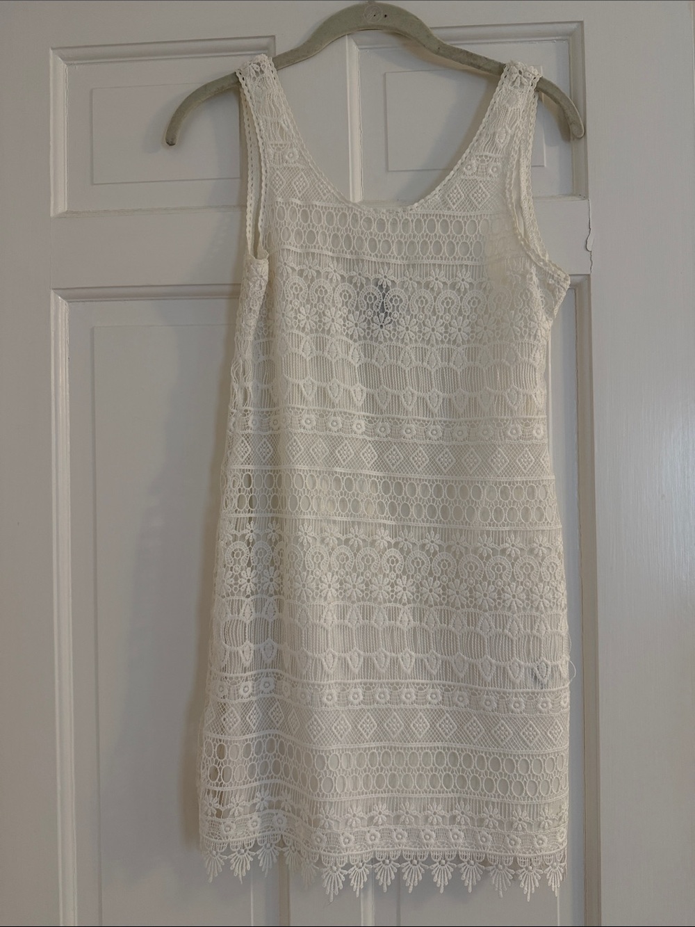 Divided Cream Lace Mini Shift Dress